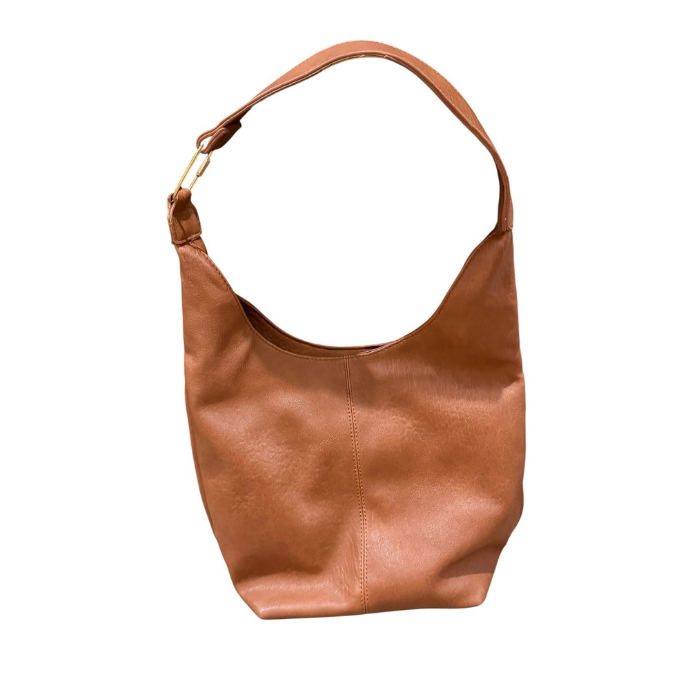 Antik Kraft Vegan Leather Hobo Bag Cognac Brown Slouchy Shoulder Bag Gold Tone